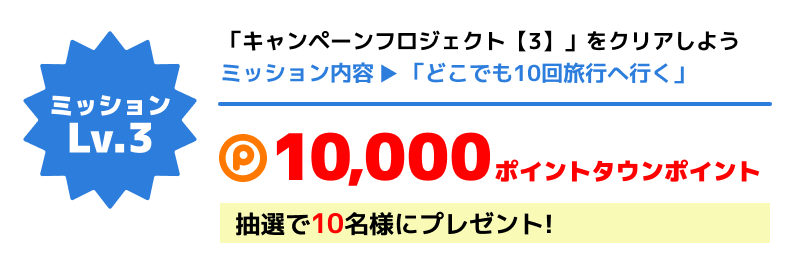 「キャンペーンフロジェクト【3】」をクリアしよう 抽選で10名様に10,000ptプレゼント!
